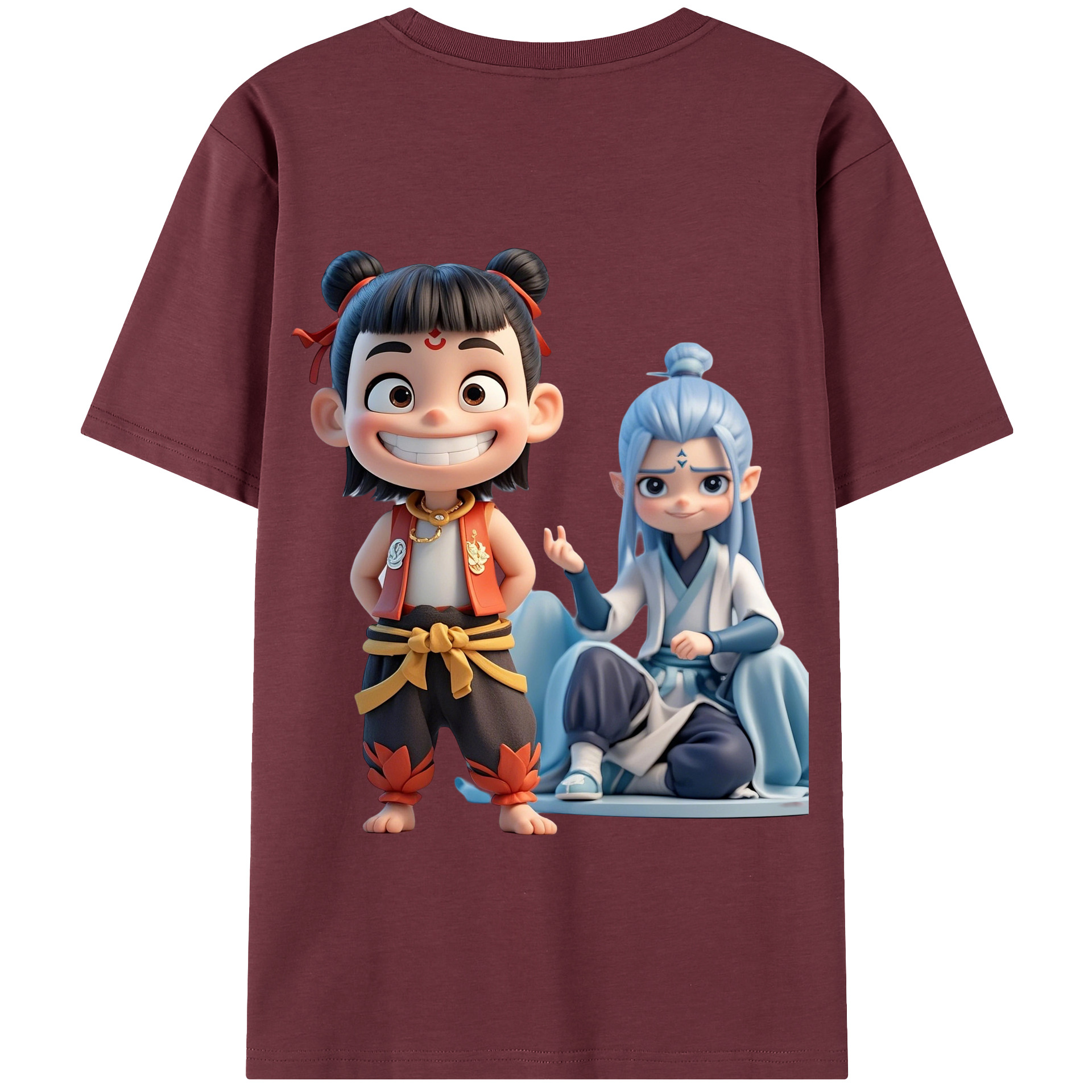 （画像用） Ne Zha 2 ナタ 魔童の大暴れ 綿100％半袖Tシャツ（背面プリント）
